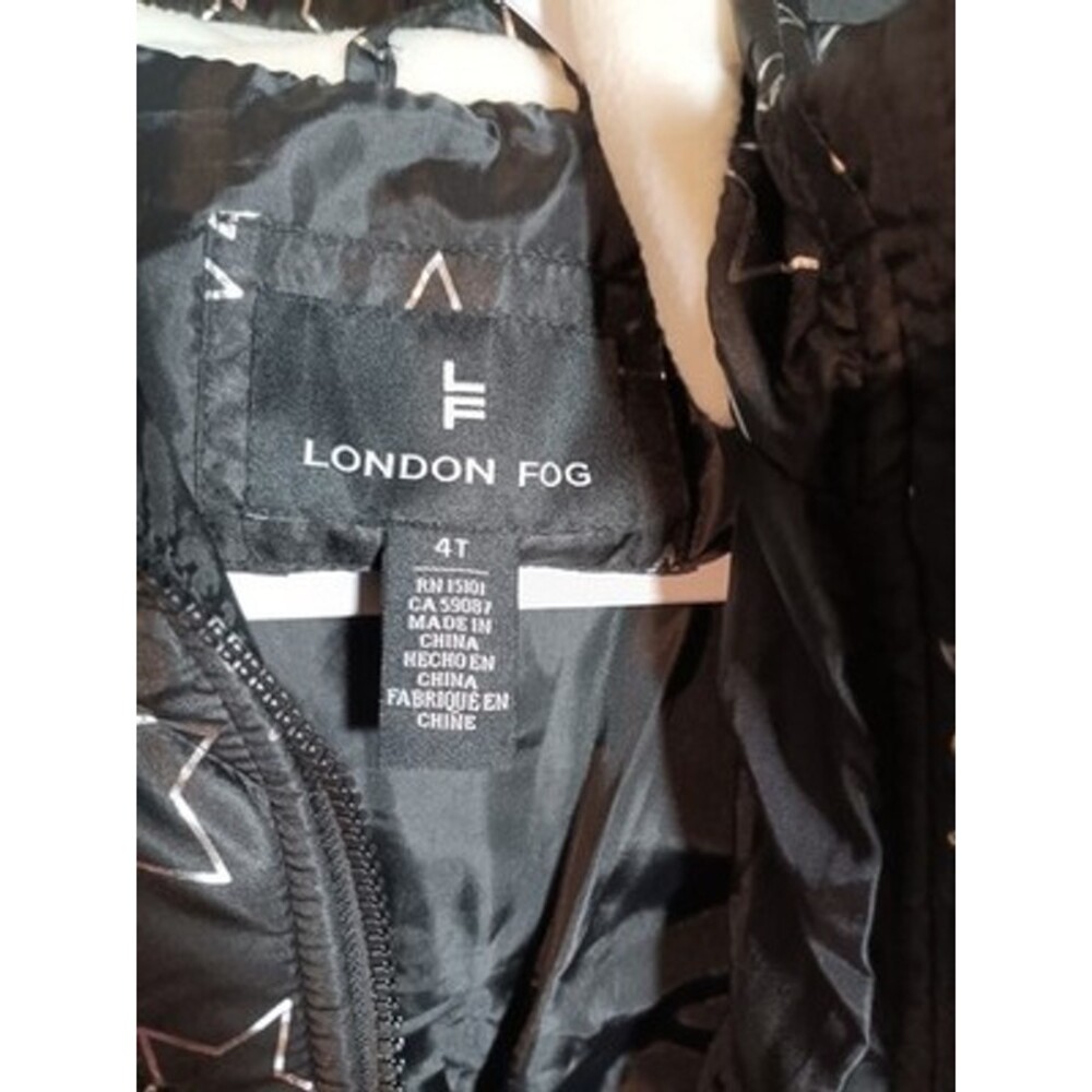 NWT London Fog Toddler Girls 4T Winter Coat – Black Star Print with Hood - Picture 5 of 5